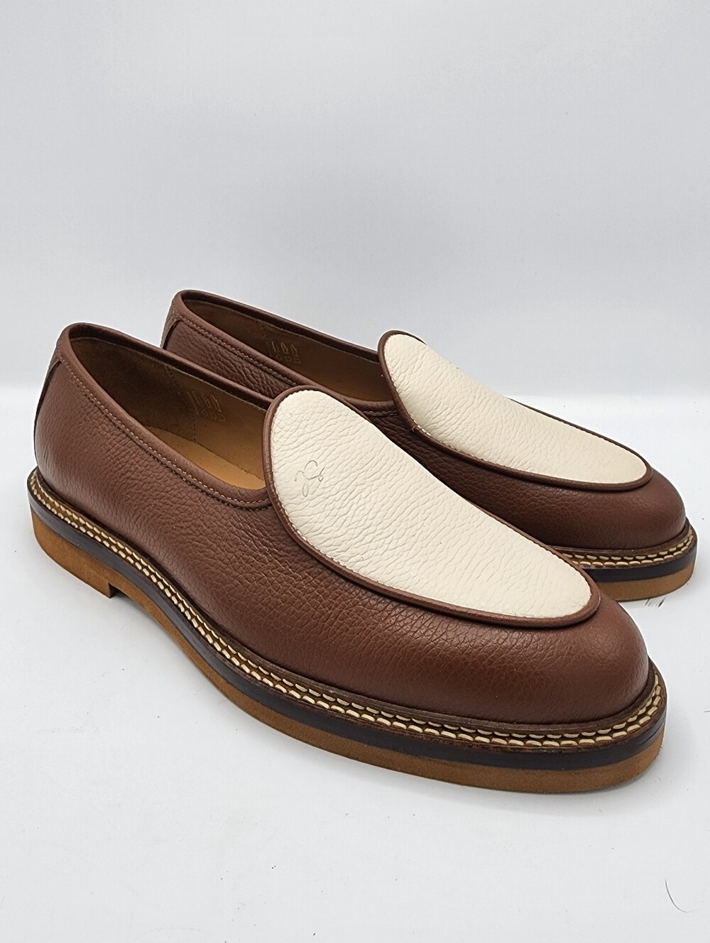 Jacques Soloviere Paris  Brown Leather Slip-On Loafers with Cream Vamp